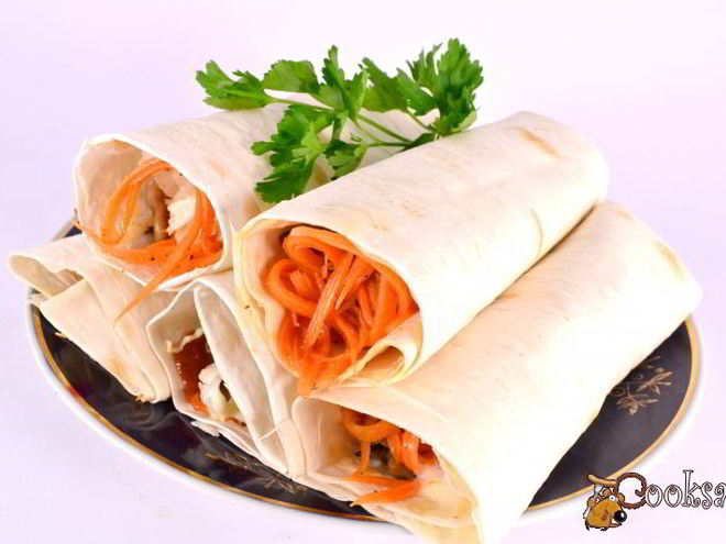 Рецепт лаваша с курицей, грибами и корейской морковью