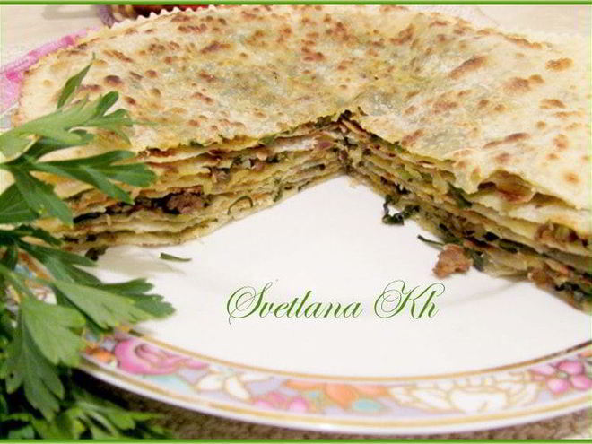 Рецепт лепешек по-дунгански с мясом и зеленью