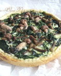 Киш с опятами, шпинатом и моцареллой