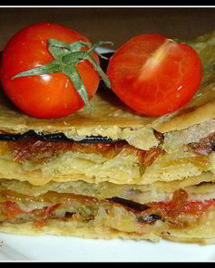 Пирог из лаваша с баклажанами, помидорами, грибами и сыром