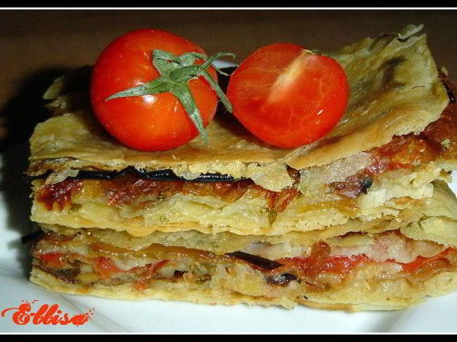 Рецепт пирога из лаваша с баклажанами, помидорами, грибами и сыром