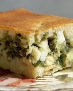 Заливной пирог с зеленым луком и яйцом
