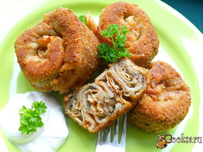 Рецепт блинчатых пирожков с грибами улитки