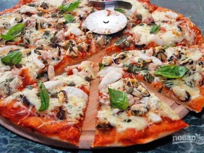 Рецепт пиццы из морепродуктов