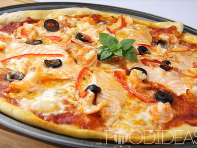 Рецепт пиццы морской волк с горбушей и креветками