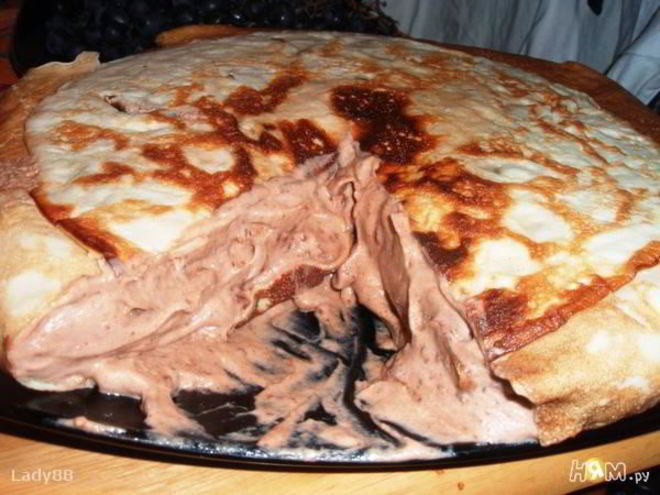 Рецепт блинного торта с шоколадным муссом