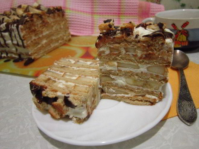 Рецепт фруктово-сливочного торт из печенья