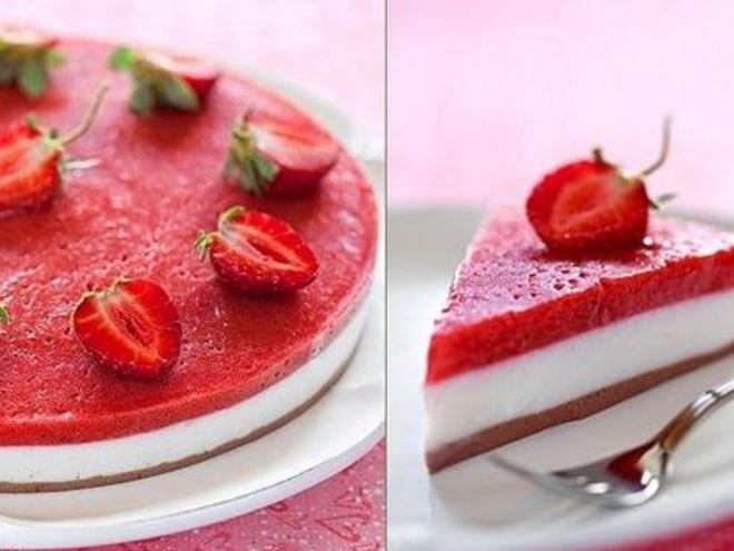 Рецепт йогуртового торта-желе с клубникой