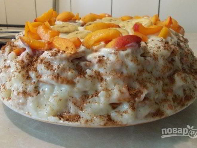 Рецепт сметанного торта без выпечки с фруктами