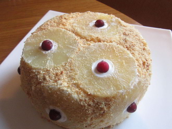 Рецепт торта без выпечки с ананасами