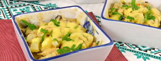 картофельная запеканка с курицей, грибами и сыром в микроволновке. Шаг 7