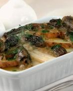 Запеканка из белой спаржи, картофеля и сморчков