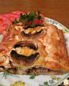 Запеканка из лаваша с фаршем и грибами