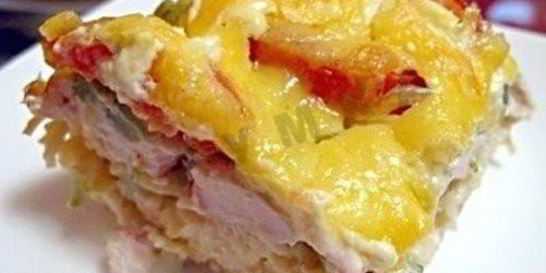 Запеканка из макарон с курицей в духовке