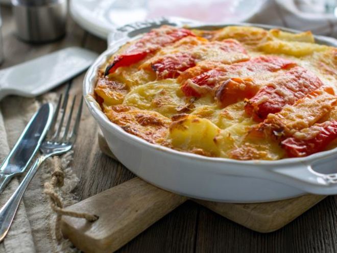 Рецепт запеканки из сладкого перца с ветчиной и сыром