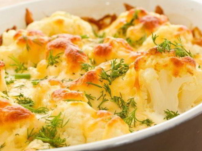 Рецепт запеканки из цветной капусты с куриным филе под сыром