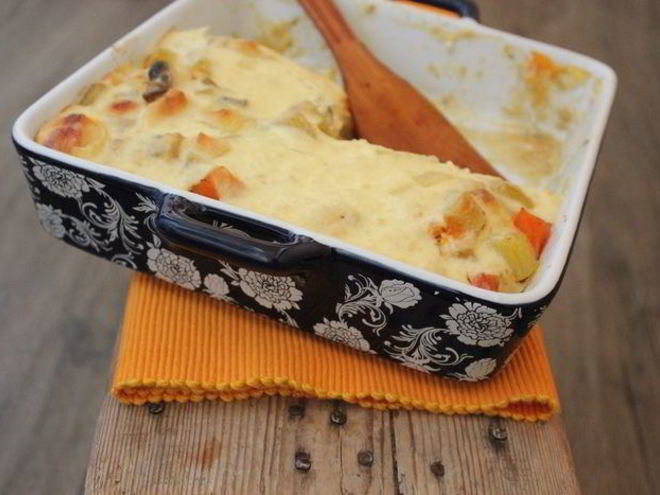 Рецепт запеканки с тыквой, грибами и сыром джюгас