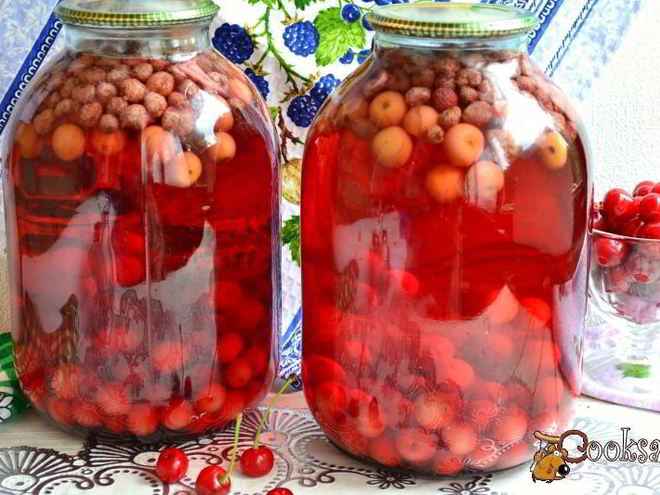 Рецепт вишнева-клубничного компот с мятой на зиму
