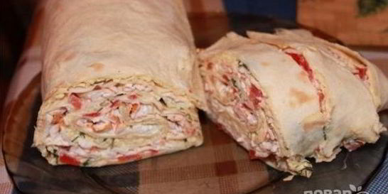 Роллы из лаваша с крабовыми палочками