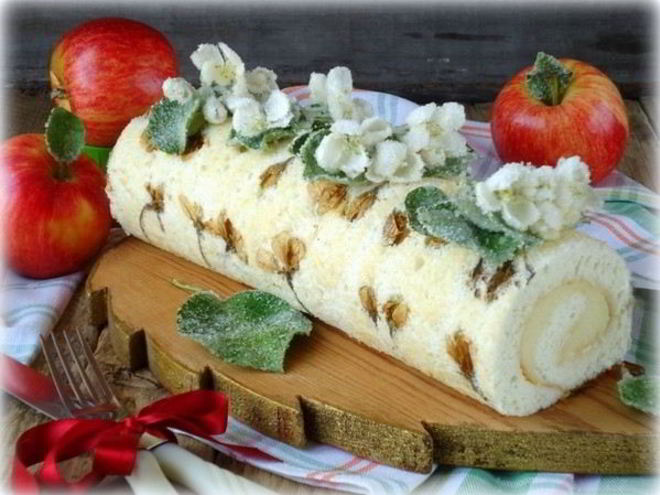 Рецепт бисквитного рулета с яблочным парфе