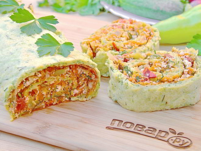 Рецепт летнего овощной рулет из кабачка