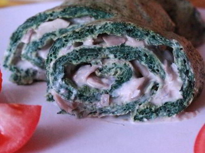 Рецепт шпинатного рулета с грибной начинкой