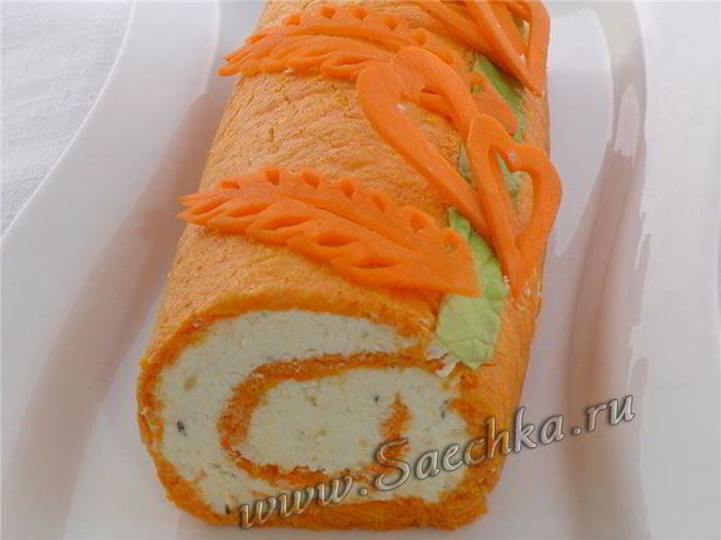 Рецепт закусочного рулета из моркови