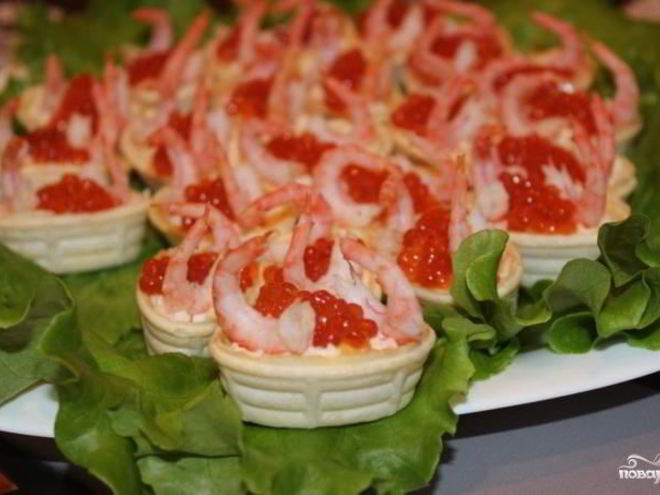 Рецепт тарталеток с икрой и креветками