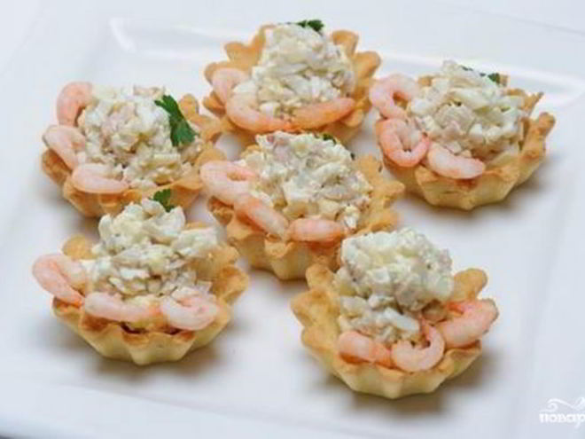 Рецепт тарталеток с морским коктейлем