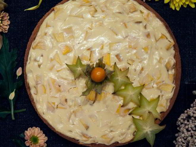 Рецепт нежного творожного тарта с манго