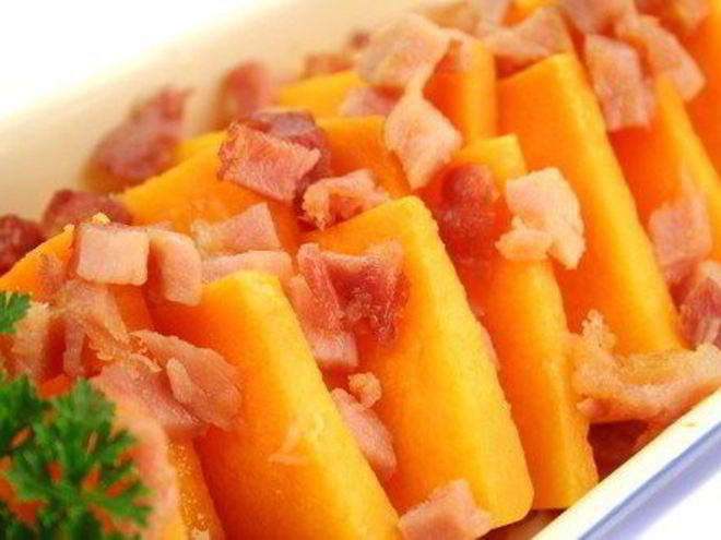 Рецепт закуски из тыквы с грушами и беконом