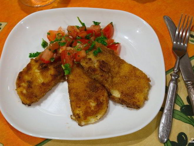 Рецепт жареного сулугуни с помидорами